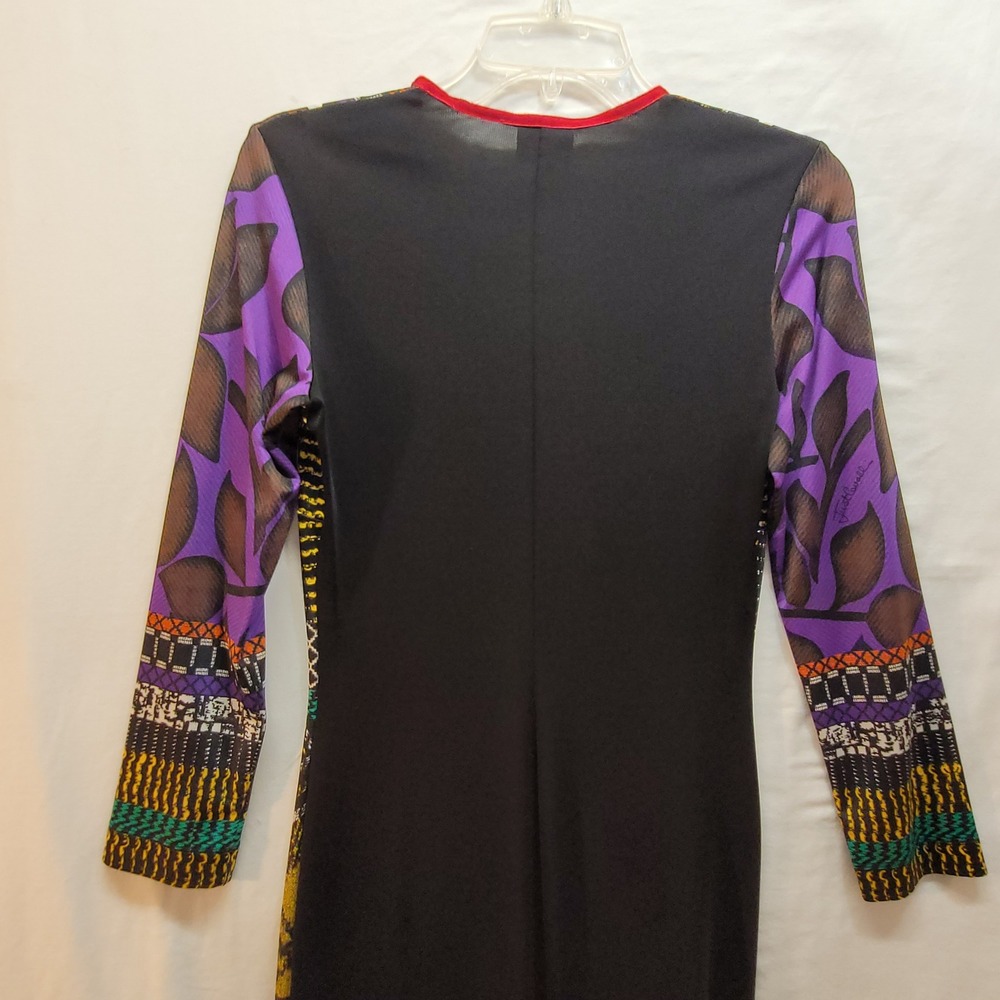 Just Cavalli Women Mixed Geometric Print Long Sleeve Dress Black Multi Size 40 - Picture 8 of 15